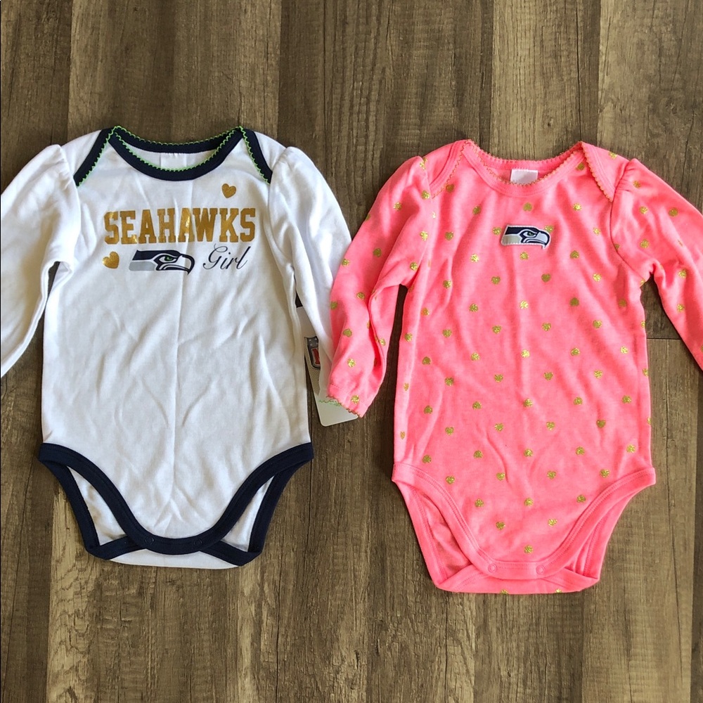 Seattle Seahawks Baby Girl Long Sleeve Onesie Bundle 6-12M NEW